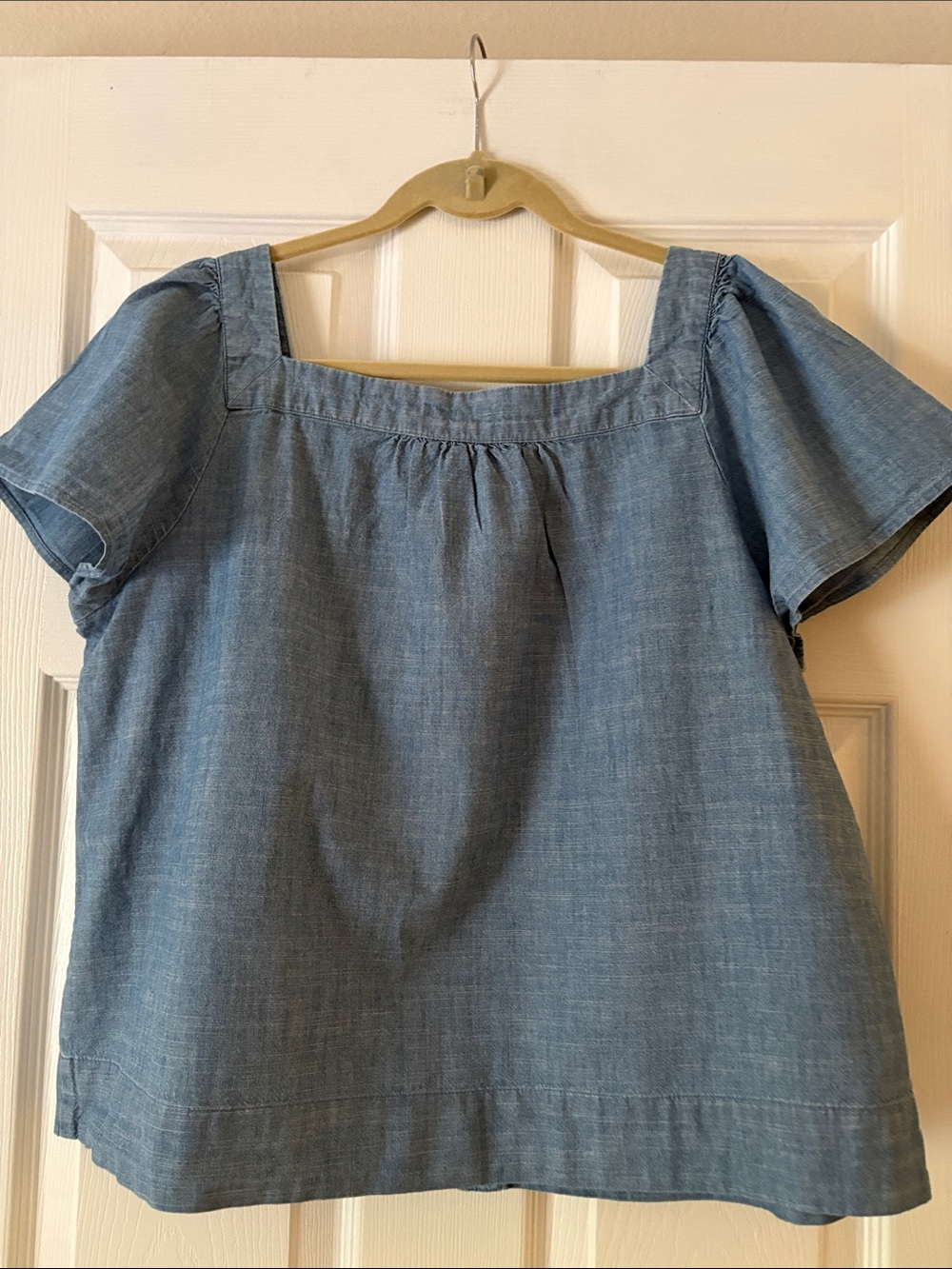 J. Crew Chambray Button Front Square Neck Top in Light Blue - Picture 4 of 6